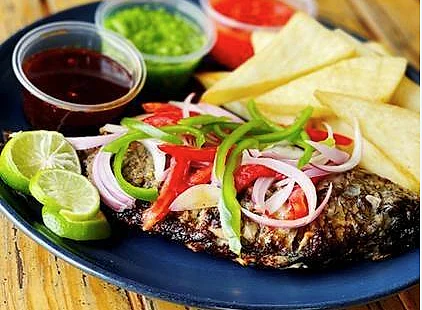 Fried Yam & Tilapia with Pepper Sauce